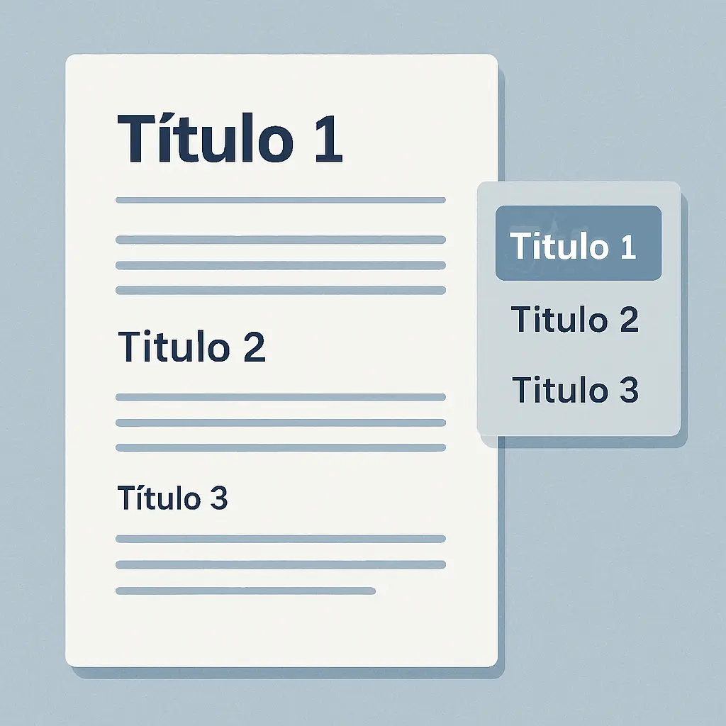 Jerarquía de estilos de título en Word: Título 1, Título 2 y Título 3 aplicados a los encabezados de una tesis para generar el índice automático